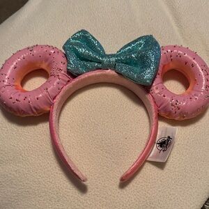 Disney Pink Donut Ears with Glittery Blue Bow